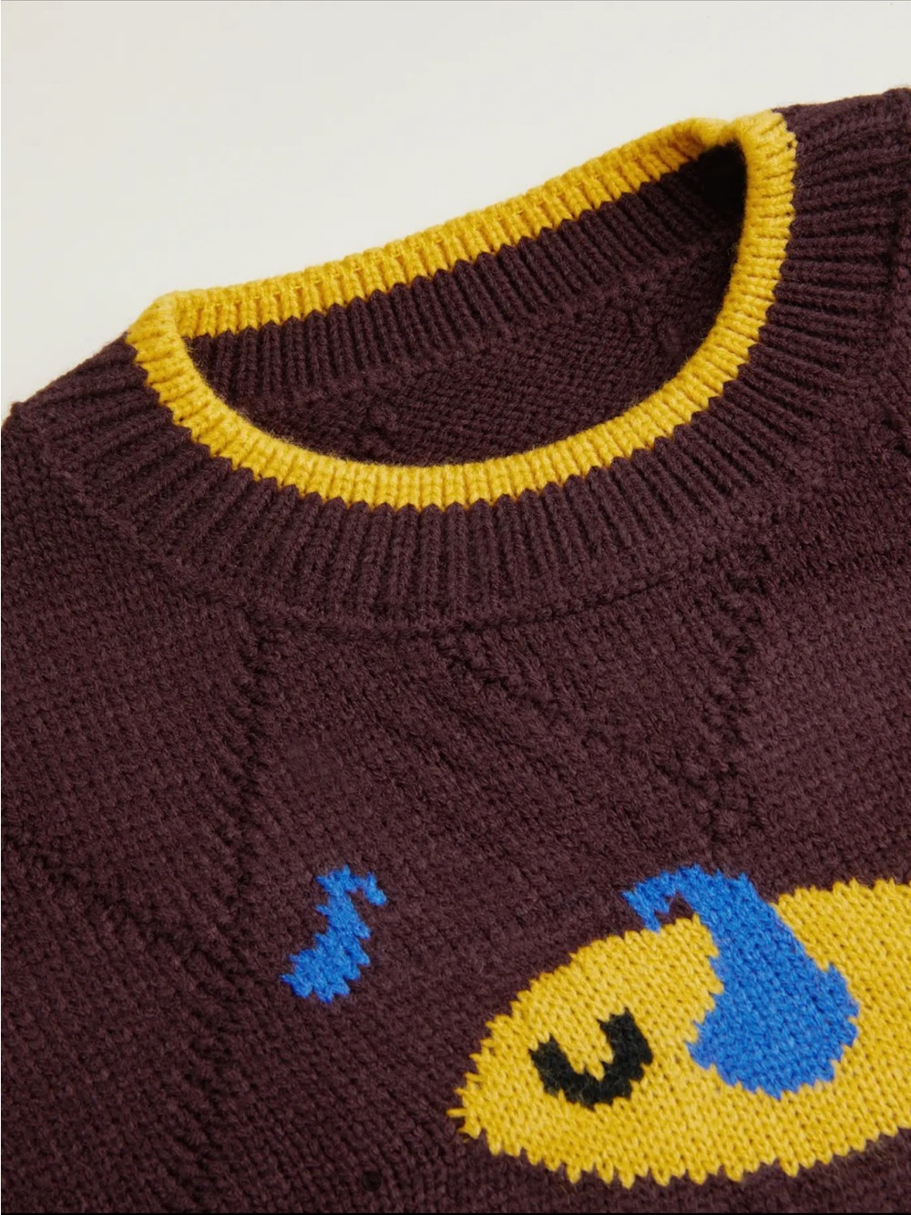 Cider Brown Crewneck Sweater with Yellow Fish and Blue Accent - Picture 2 of 5